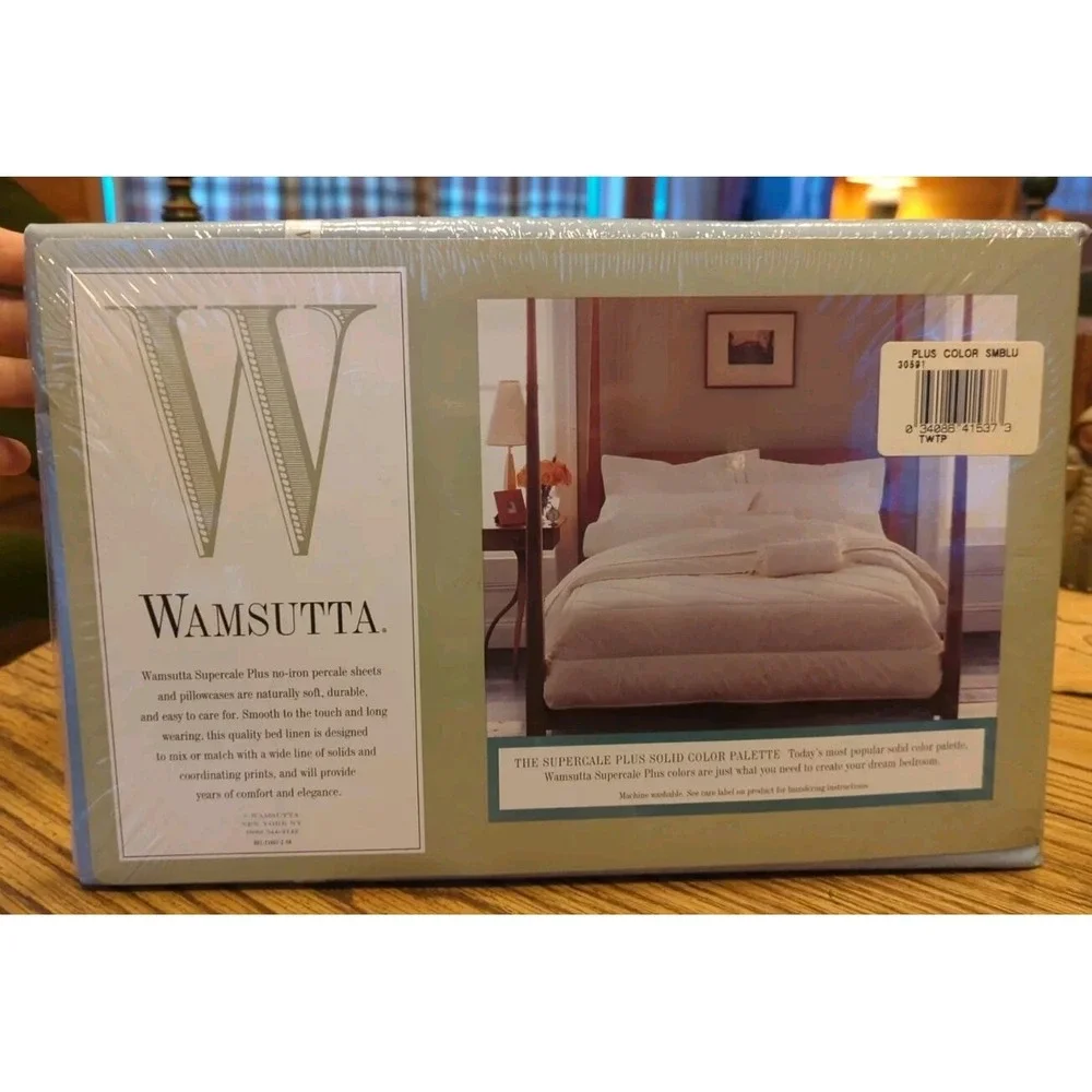 New WAMSUTTA FLAT SHEET‎ TWIN, BLUE, 100% Cotton,  220 Thread Count